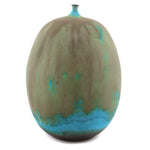 Rose Cabat (1914-2015) - Large Turquoise Ovoid with Olive Browns c. 1960-75, 9" x 6.5"