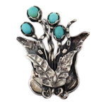 Marco Patania - Turquoise and Sterling Silver "Floral Spray" Pin, 2.5" x 1.875"