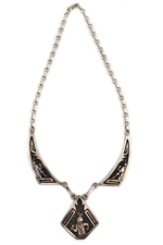 Robert Becenti, Jr. (1949-2001) - Navajo - Silver Overlay Link Necklace with Mudhead Kachina Pictorials c. 1970s, 17.5" length