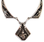 Robert Becenti, Jr. (1949-2001) - Navajo - Silver Overlay Link Necklace with Mudhead Kachina Pictorials c. 1970s, 17.5" length