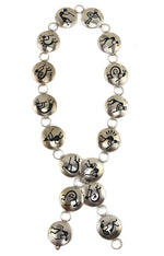 Manuel Hoyungowa (1953-2011) - Hopi - Silver Overlay Concho Belt with Kokopelli Designs c. 1980s, 35" length