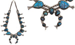 Navajo - Turquoise with Quartz Inclusions and Silver Squash Blossom Necklace c. 1960s, 27" length
