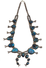 Navajo - Turquoise with Quartz Inclusions and Silver Squash Blossom Necklace c. 1960s, 27" length