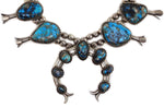 Navajo - Turquoise with Quartz Inclusions and Silver Squash Blossom Necklace c. 1960s, 27" length