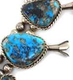 Navajo - Turquoise with Quartz Inclusions and Silver Squash Blossom Necklace c. 1960s, 27" length