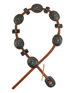 William "Billy" Goodluck (1890-1967) - Navajo - Turquoise, Silver, and Leather Concho Belt with Stamped Design c. 1940s, 35.5" - 42.5" size waist