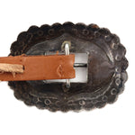William "Billy" Goodluck (1890-1967) - Navajo - Turquoise, Silver, and Leather Concho Belt with Stamped Design c. 1940s, 35.5" - 42.5" size waist