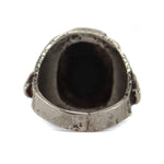 Southwest-Style - Turquoise and Silver Overlay Ring with Bull Pictorials c. 1960s, size 11.25