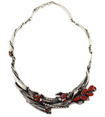 Sam Patania - Mediterranean Coral and Sterling Silver Link Necklace with Floral Twist Design c. 2000, 18" length