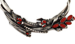 Sam Patania - Mediterranean Coral and Sterling Silver Link Necklace with Floral Twist Design c. 2000, 18" length
