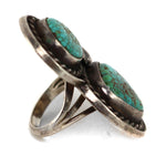 Navajo - Turquoise and Silver Ring with Feather Design c. 1960s, size 7.5