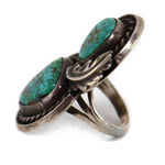 Navajo - Turquoise and Silver Ring with Feather Design c. 1960s, size 7.5