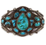Navajo - Turquoise Cluster and Silver Bracelet c. 1920s, size 6.75