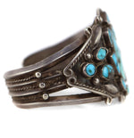 Navajo - Turquoise Cluster and Silver Bracelet c. 1920s, size 6.75
