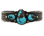 Navajo - Persian Turquoise and Silver Bracelet with Stamped Design c. 1920s, size 6.5