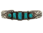 Attributed to Fred Peshlakai (1896-1974) - Navajo - Turquoise and Silver Bracelet with Stamped Design c. 1920s, size 6.75