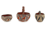 Group of 3 - Pair of Isleta Polychrome Jars & Santo Domingo (Kewa) Polychrome Handled Jar c. 1900-10s