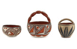 Group of 3 - Pair of Isleta Polychrome Jars & Santo Domingo (Kewa) Polychrome Handled Jar c. 1900-10s