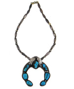 Navajo - Turquoise and Silver Beaded Necklace with Naja Pendant c. 1960s, 3" x 2.75" pendant
