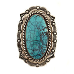 Benjamin Piaso, Jr. (b. 1964) - Navajo - Turquoise and Sterling Silver Pendant with Stamped Design c. 1980-90s, 1.625" x 1"