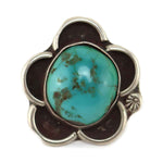 Navajo - Turquoise and Silver Ring with Flower Design c. 1950s, size 9.75