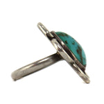 Navajo - Turquoise and Silver Ring with Flower Design c. 1950s, size 9.75