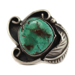 Navajo - Turquoise and Silver Ring with Feather Design and Shadowbox Design c. 1960s, size 7