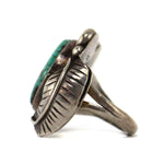 Navajo - Turquoise and Silver Ring with Feather Design and Shadowbox Design c. 1960s, size 7