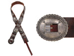 Navajo - Silver and Leather Concho Belt with Stamped Design c. 1960-70s, 42.5" - 43" size waist