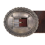 Navajo - Silver and Leather Concho Belt with Stamped Design c. 1960-70s, 42.5" - 43" size waist