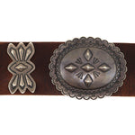 Navajo - Silver and Leather Concho Belt with Stamped Design c. 1960-70s, 42.5" - 43" size waist