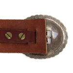 Navajo - Silver and Leather Concho Belt with Stamped Design c. 1960-70s, 42.5" - 43" size waist