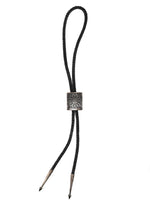 Clifton Mowa - Hopi - Sterling Silver Overlay and Leather Bolo Tie with Sunface Pictorial c. 1980s, 1.625" x 1.5" bolo