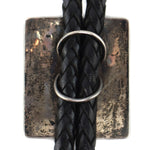 Clifton Mowa - Hopi - Sterling Silver Overlay and Leather Bolo Tie with Sunface Pictorial c. 1980s, 1.625" x 1.5" bolo