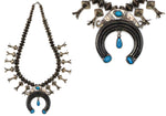 Navajo - Turquoise and Silver Squash Blossom Necklace c. 1950-60s, 24" length