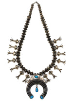 Navajo - Turquoise and Silver Squash Blossom Necklace c. 1950-60s, 24" length