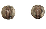 Bernard Dawahoya (1937-2010) - Hopi - Silver Overlay Sunface Kachina Clip-On Earrings c. 1950s, 1" diameter