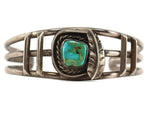 Navajo - Turquoise and Silver Bracelet with Feather and Shadowbox Design c. 1950-60s, size 6.75