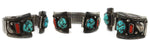 J. Kee - Navajo - Turquoise, Coral, and Silver Watch Band c. 1960s, 6.5" length