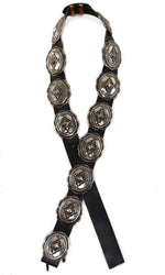 Navajo - Silver and Leather Concho Belt with Stamped Design c. 1960-70s, 25.5" - 27.5" size waist
