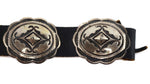 Navajo - Silver and Leather Concho Belt with Stamped Design c. 1960-70s, 25.5" - 27.5" size waist