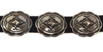 Navajo - Silver and Leather Concho Belt with Stamped Design c. 1960-70s, 25.5" - 27.5" size waist