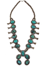 Navajo - Turquoise and Sterling Silver Squash Blossom Necklace c. 1960s, 25" length
