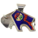 Alvin Yellowhorse - Navajo - Contemporary Multi-Stone Inlay and Sterling Silver Buffalo Pendant, 2.25" x 2.75"