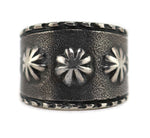 Monty Claw (b. 1977) - Navajo - Contemporary Sterling Silver Tufa Cast Ring with Studs and Stamped Design, size 12