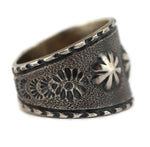 Monty Claw (b. 1977) - Navajo - Contemporary Sterling Silver Tufa Cast Ring with Studs and Stamped Design, size 12