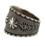 Monty Claw (b. 1977) - Navajo - Contemporary Sterling Silver Tufa Cast Ring with Studs and Stamped Design, size 12