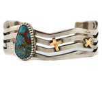 Kee Yazzie (b. 1969) - Navajo - Contemporary Turquoise, 14K Gold, and Silver Bracelet with Crosses, size 6.5