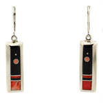 Veronica Benally - Navajo - Contemporary Jet and Spiny Oyster Channel Inlay and Sterling Silver French Hook Earrings, 1.875" x 0.375"