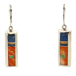 Veronica Benally - Navajo - Contemporary Spiny Oyster, Sodalite, and Gaspeite Inlay and Sterling Silver French Hook Earrings, 1.875" x 0.375"